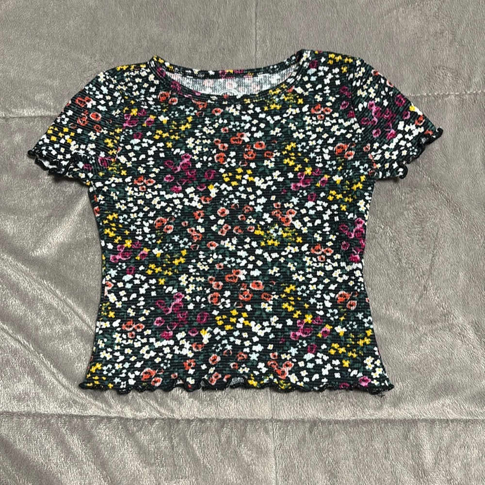 Wonder Nation XS Floral Waffle Knit Girls Short Sleeve Shirt